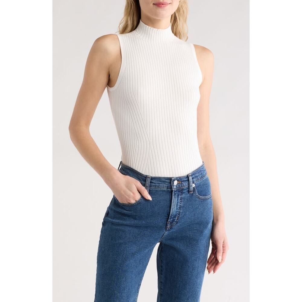 Madewell Amel Sweater Tank Women's XS White Ribbed Sleeveless Funnel Neck NWT